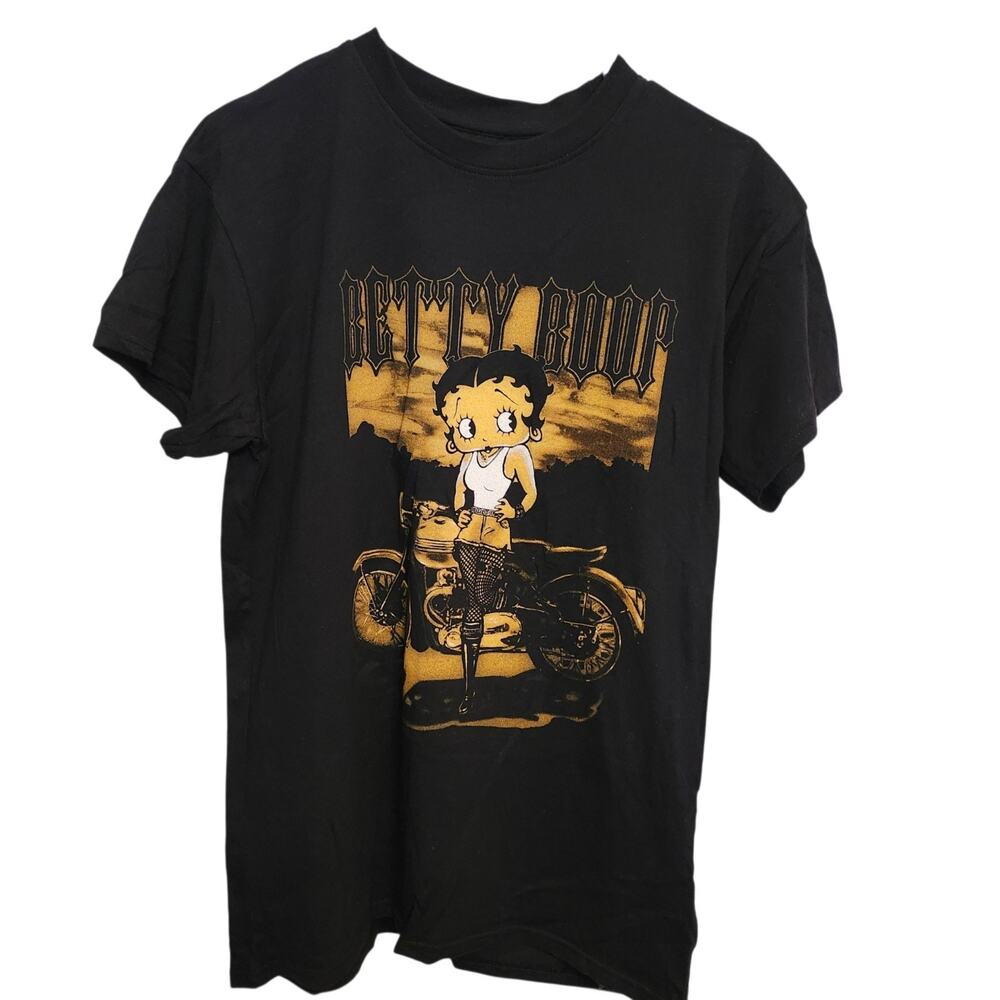 NWOT Betty Boop Black Graphic Tee Sz M Vtg Gold Motorcycle Rebel Rider Biker
